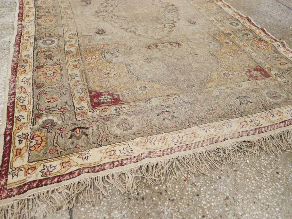 Antique Turkish Silk and Metal Thread Kayseri Accent Rug, No.18070 - Staging