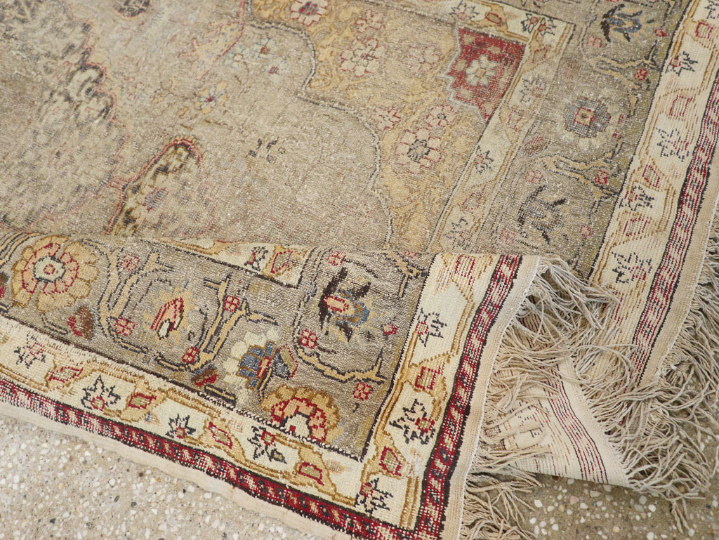 Antique Turkish Silk and Metal Thread Kayseri Accent Rug, No.18070 - Staging