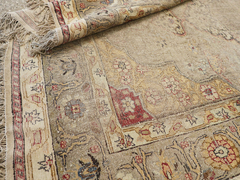 Antique Turkish Silk and Metal Thread Kayseri Accent Rug, No.18070 - Staging