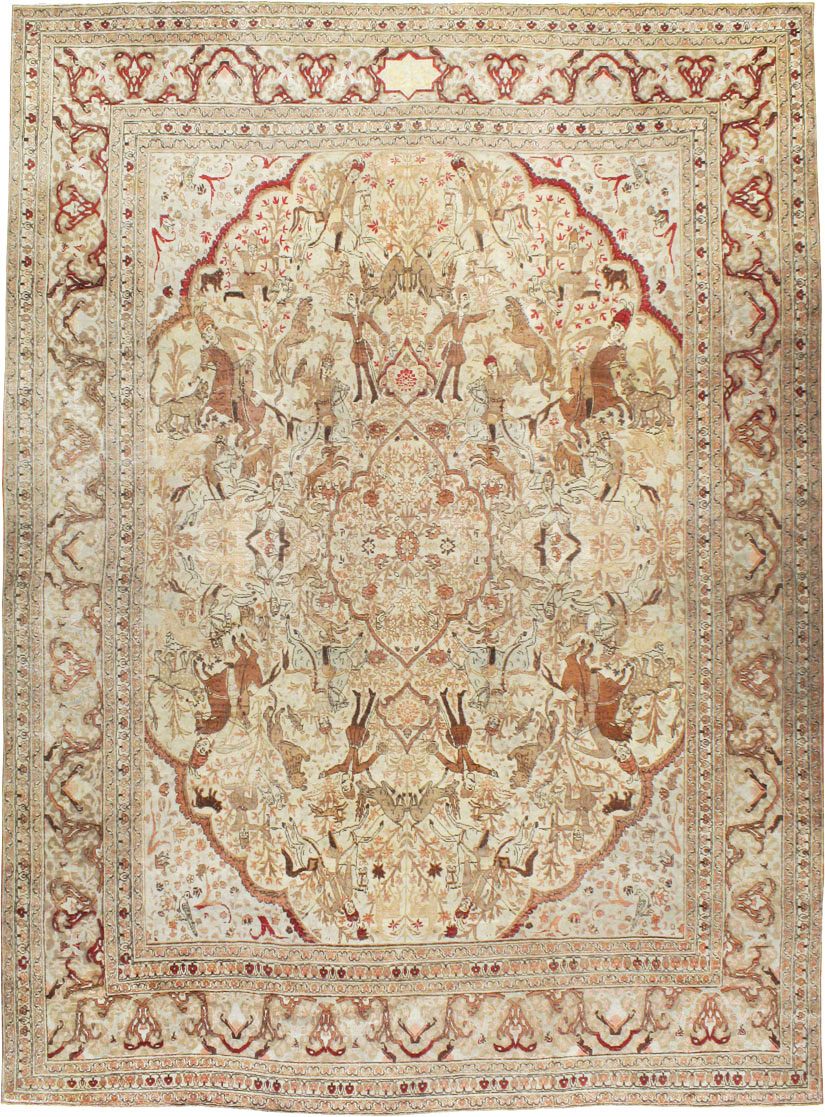 Antique Persian Tabriz Pictorial Carpet, No.18092 - Staging