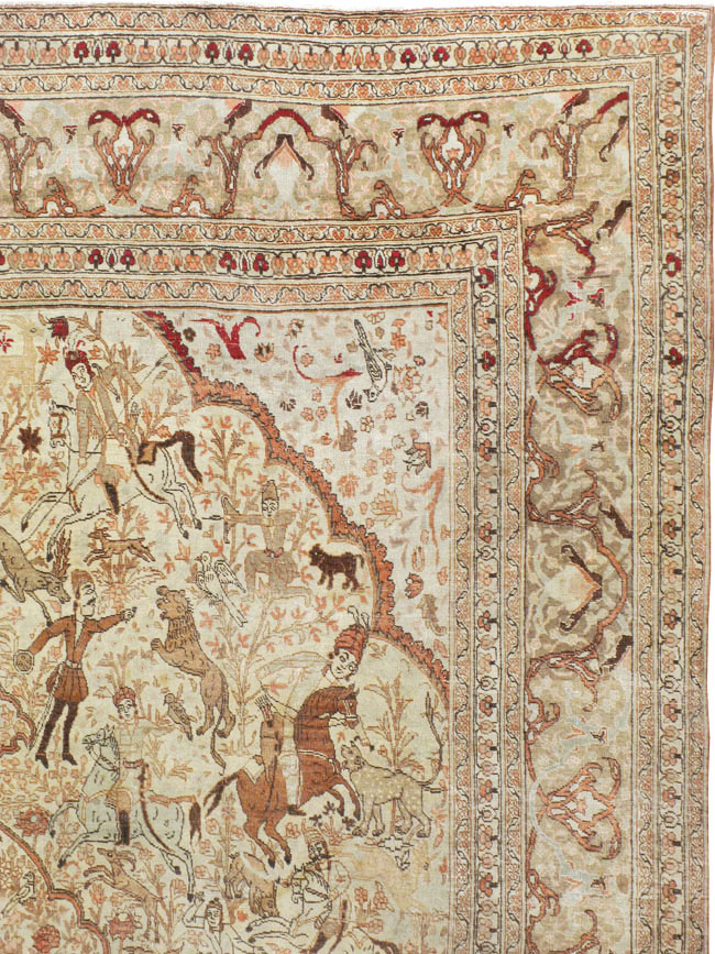 Antique Persian Tabriz Pictorial Carpet, No.18092 - Staging