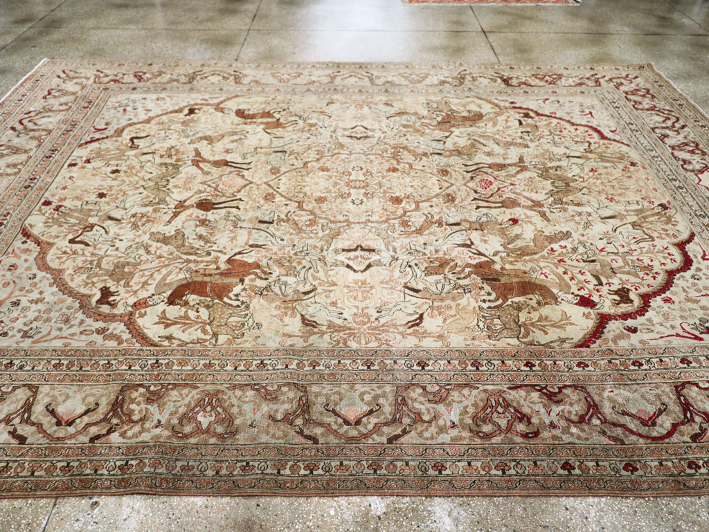 Antique Persian Tabriz Pictorial Carpet, No.18092 - Staging