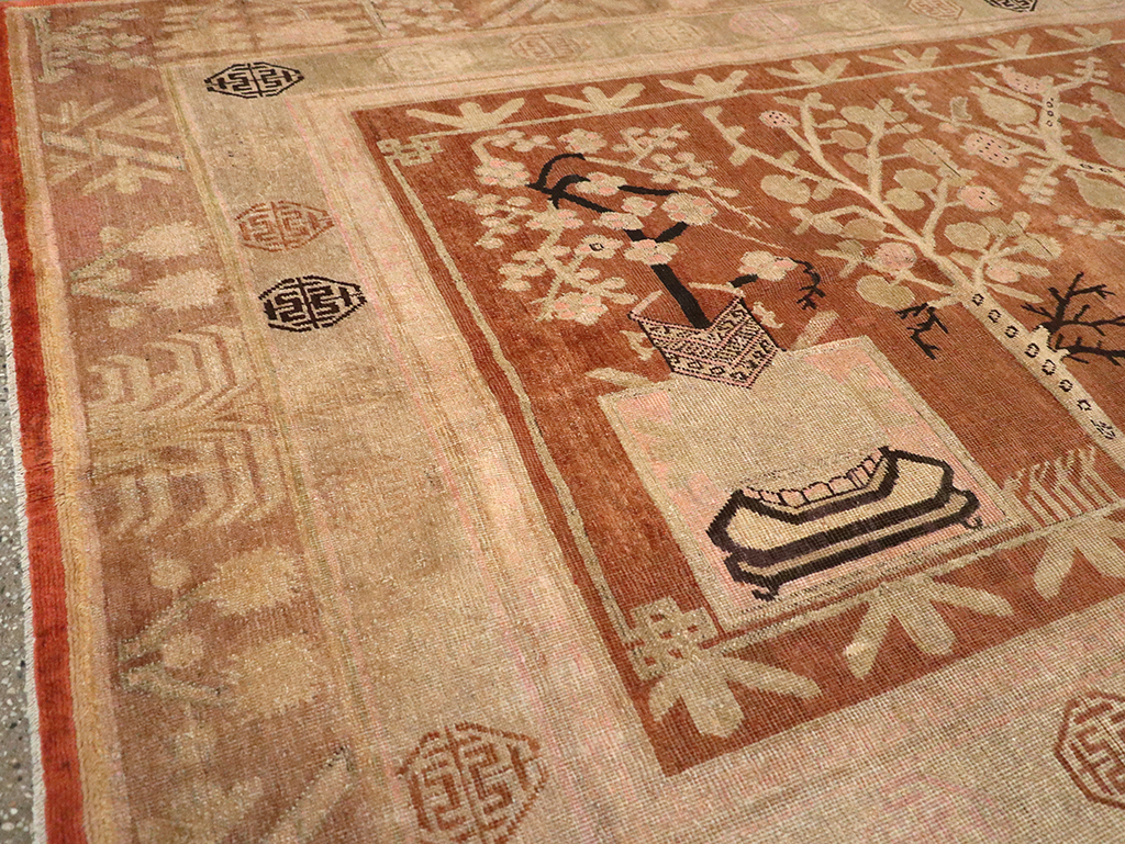 Vintage East Turkestan Khotan Carpet, No.18212 - Staging