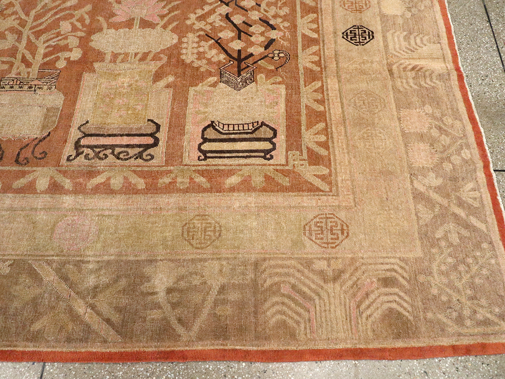 Vintage East Turkestan Khotan Carpet, No.18212 - Staging