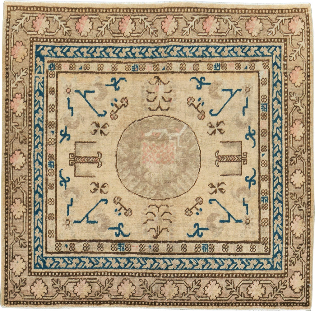 Antique East Turkestan Khotan Square Rug (Pair: 1 of 2), No.18245 - Staging