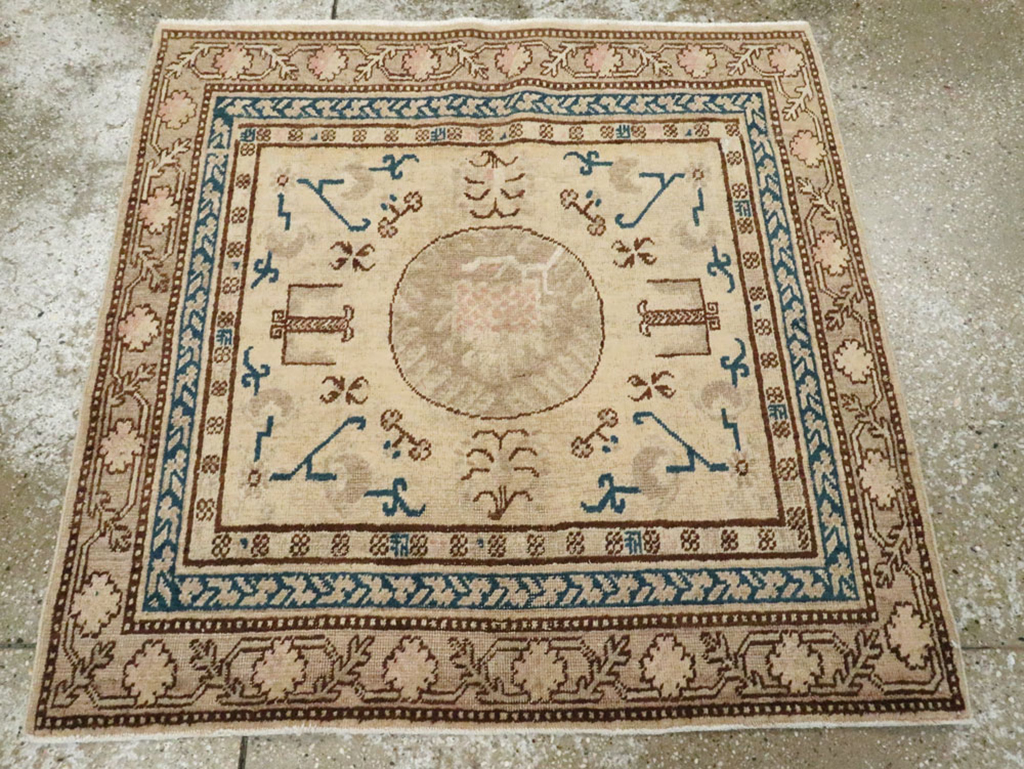 Antique East Turkestan Khotan Square Rug (Pair: 1 of 2), No.18245 - Staging