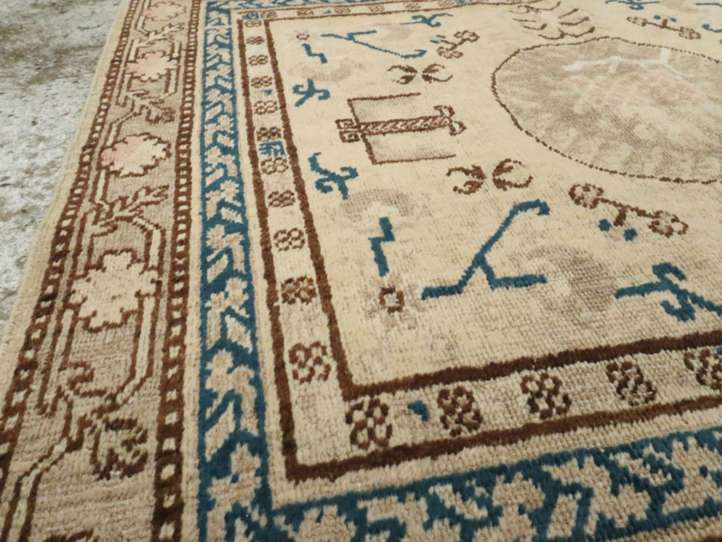 Antique East Turkestan Khotan Square Rug (Pair: 1 of 2), No.18245 - Staging