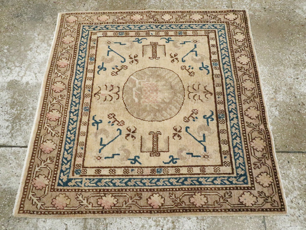 Antique East Turkestan Khotan Square Rug (Pair: 1 of 2), No.18245 - Staging