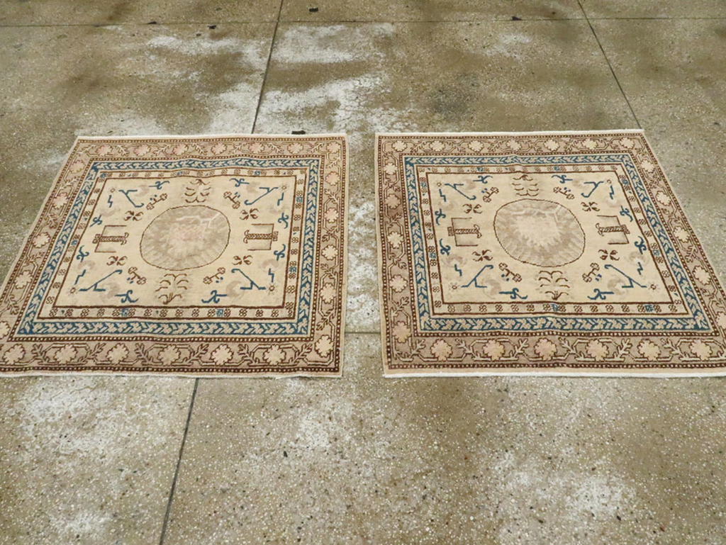 Antique East Turkestan Khotan Square Rug (Pair: 1 of 2), No.18245 - Staging