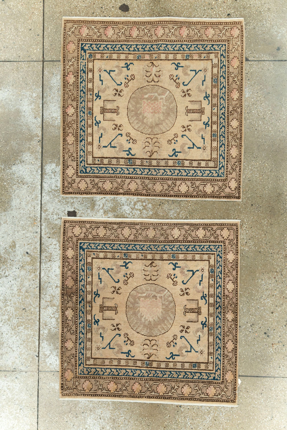 Antique East Turkestan Khotan Square Rug (Pair: 1 of 2), No.18245 - Staging