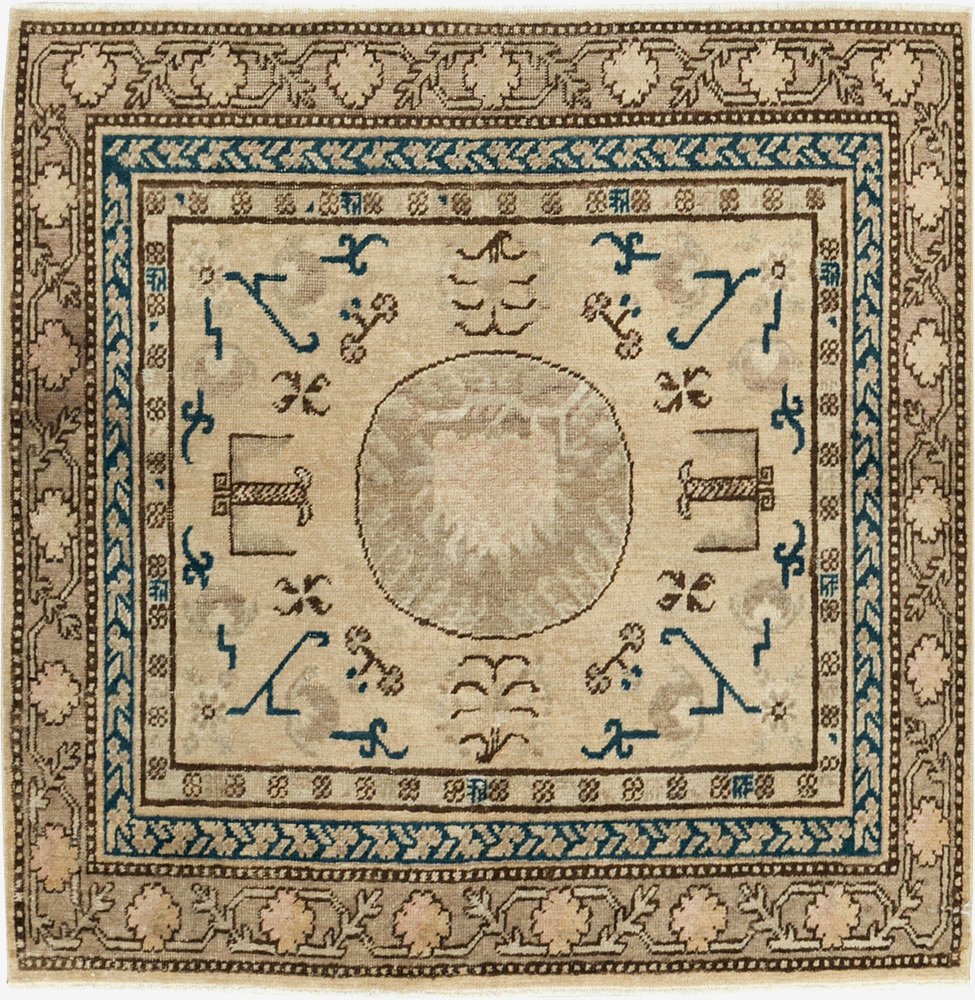Antique East Turkestan Khotan Square Rug (Pair: 2 of 2), No.18246 - Staging