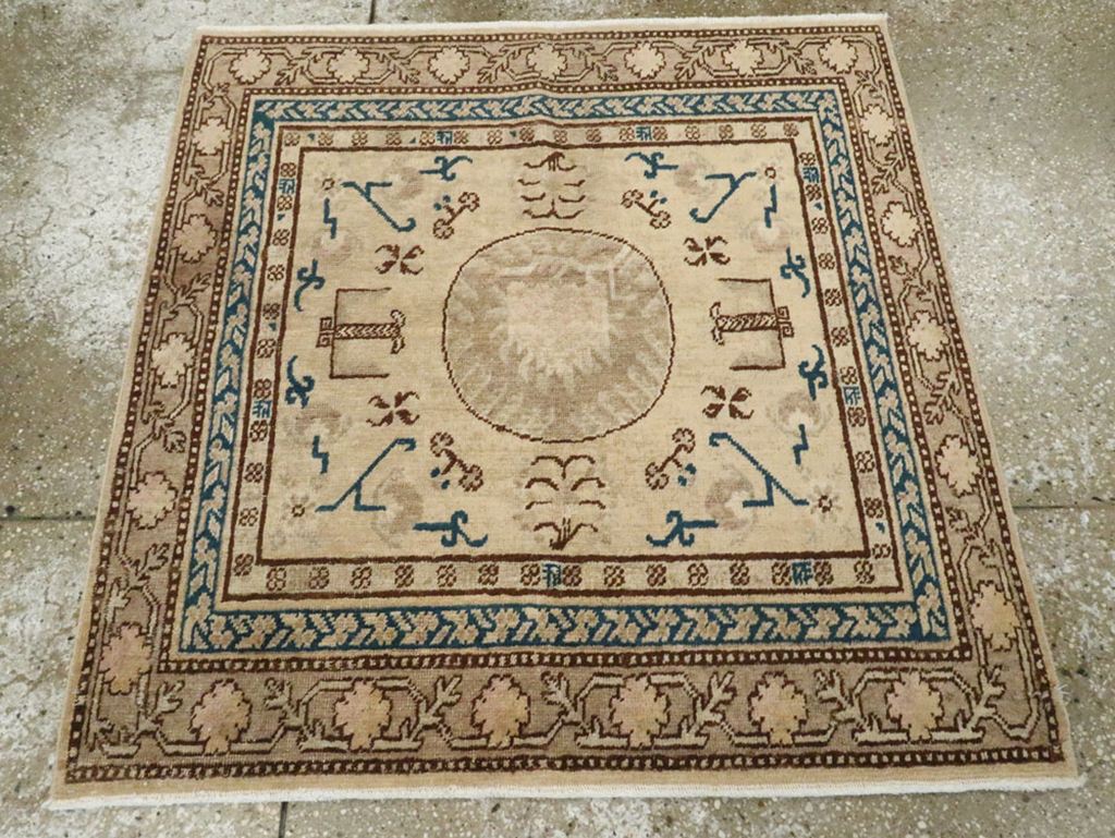 Antique East Turkestan Khotan Square Rug (Pair: 2 of 2), No.18246 - Staging