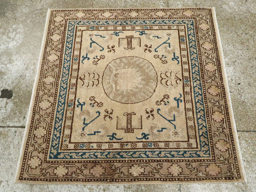 Antique East Turkestan Khotan Square Rug (Pair: 2 of 2), No.18246 - Staging