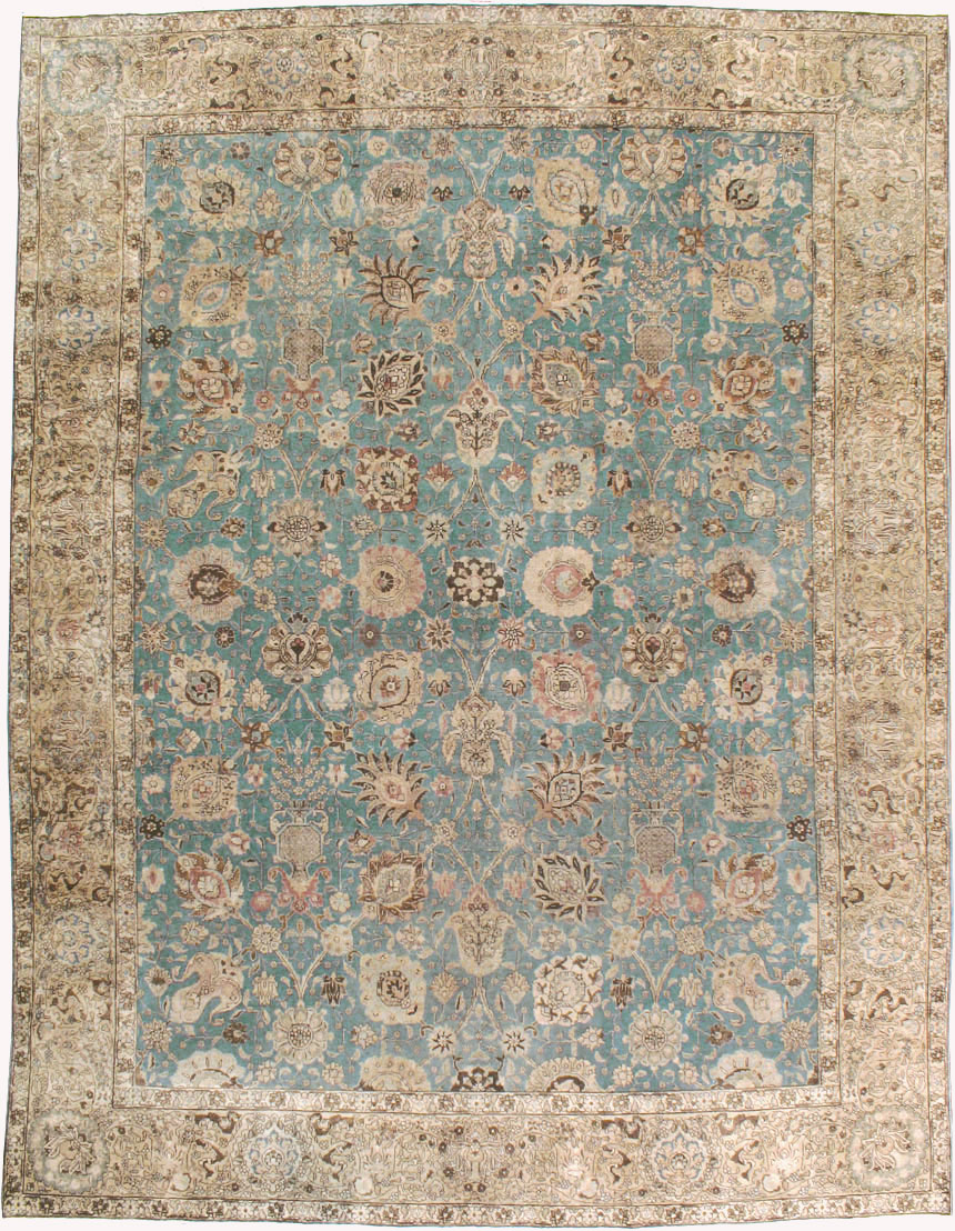 Vintage Persian Tabriz Room Size Carpet, No.18355 - Staging
