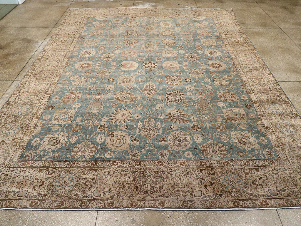 Vintage Persian Tabriz Room Size Carpet, No.18355 - Staging