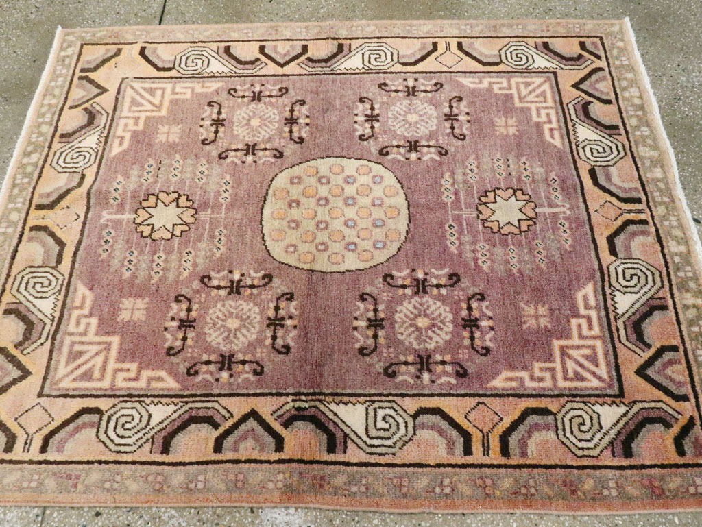 Antique East Turkestan Khotan Square Rug, No.18401 - Staging