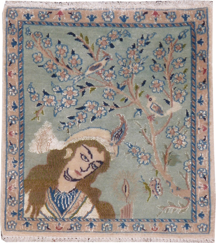 Vintage Persian Nain Pictorial Rug, No.18546 - Staging