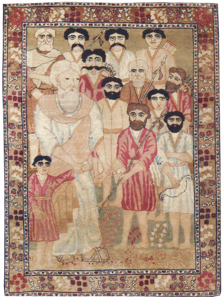 Antique Persian Lavar Kerman Pictorial Rug, No.18644 - Staging
