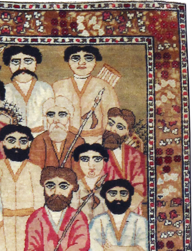 Antique Persian Lavar Kerman Pictorial Rug, No.18644 - Staging