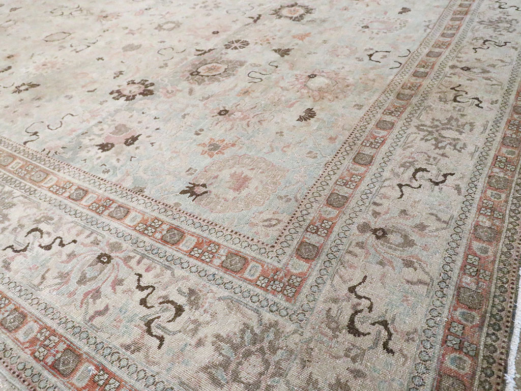 Antique Persian Tabriz Room Size Carpet, No.18667 - Staging