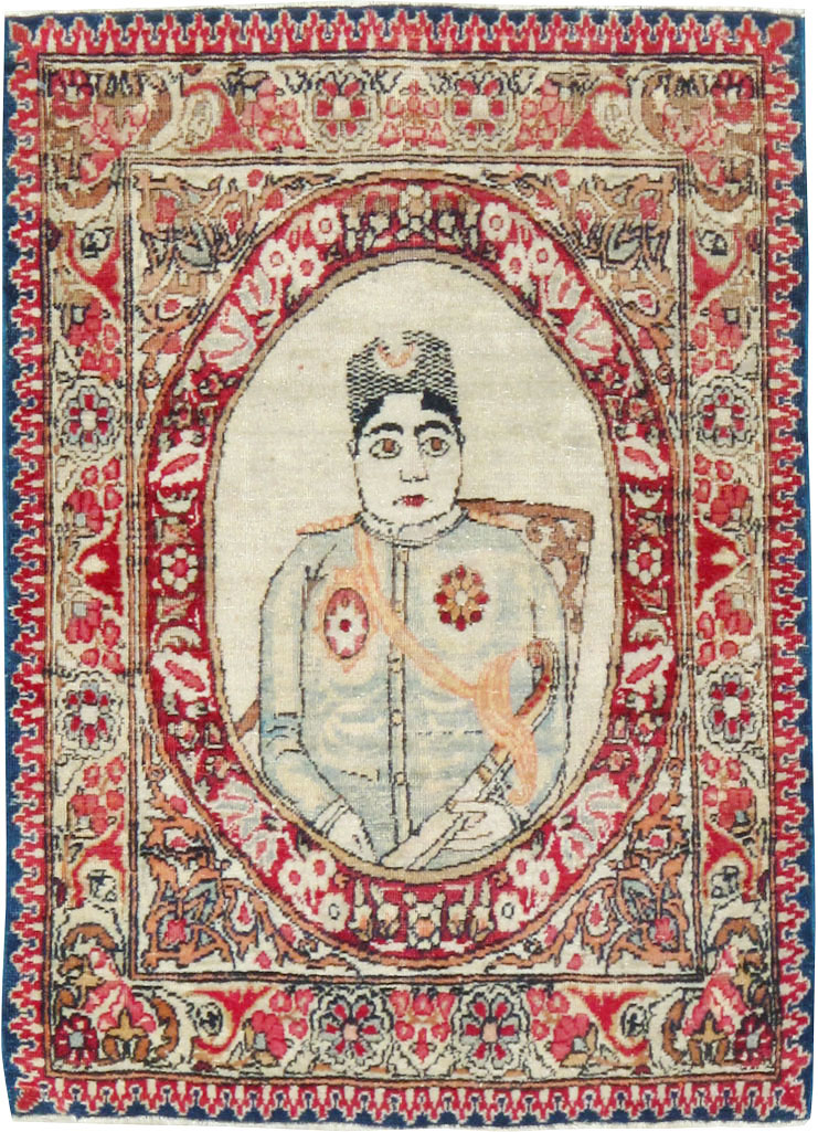 Antique Persian Lavar Kerman Pictorial Rug (Pair: 1 of 2), No.18683 - Staging