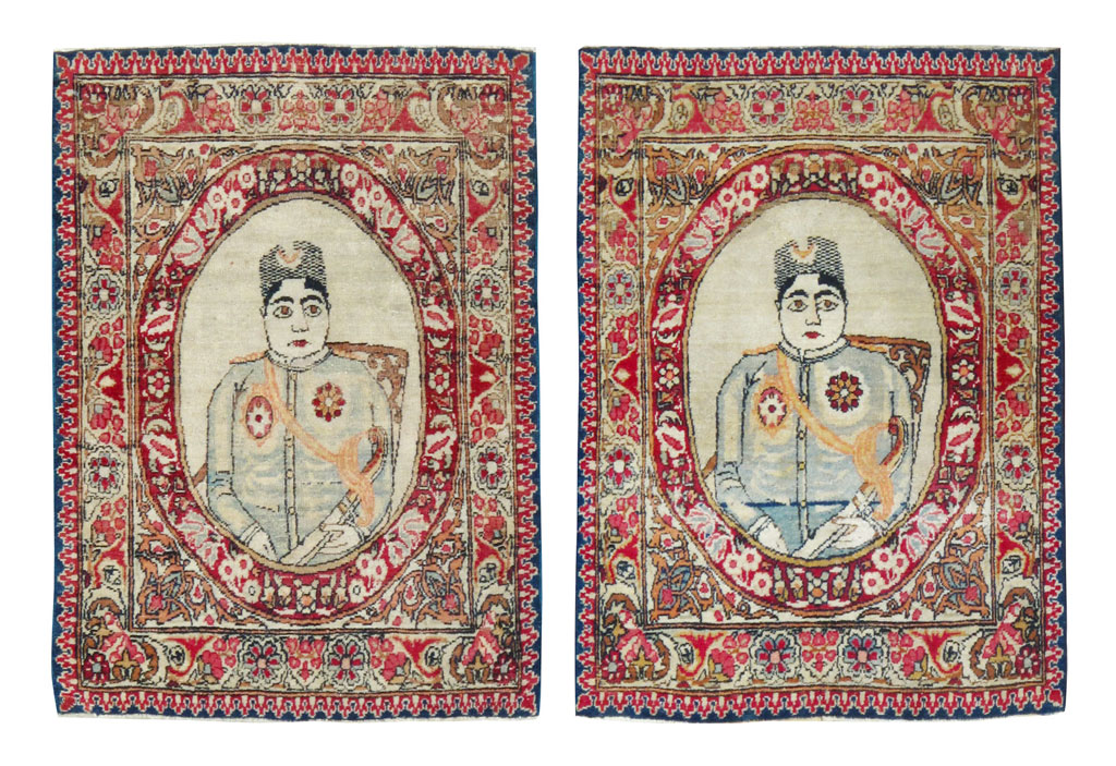 Antique Persian Lavar Kerman Pictorial Rug (Pair: 1 of 2), No.18683 - Staging