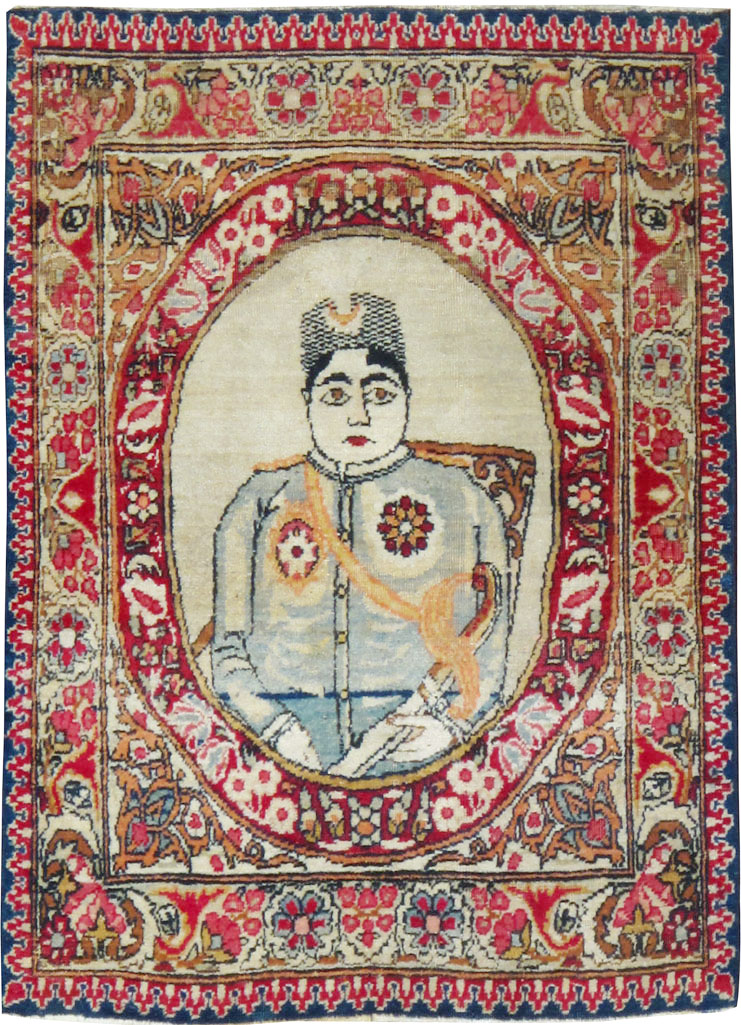 Antique Persian Lavar Kerman Pictorial Rug (Pair: 2 of 2), No.18684 - Staging