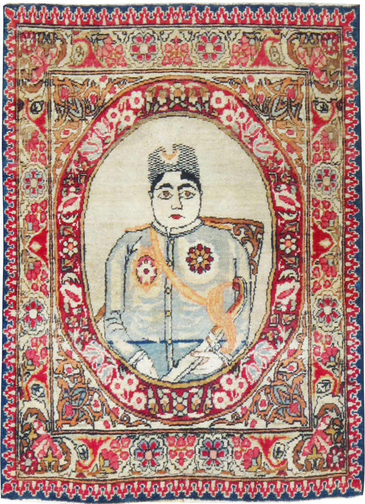 Antique Persian Lavar Kerman Pictorial Rug (Pair: 2 of 2), No.18684 - Staging