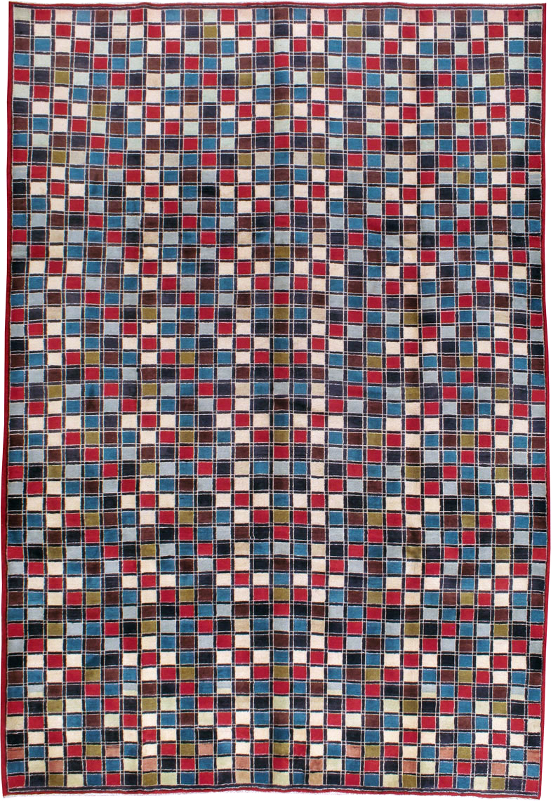 Vintage Persian Kashan Art Deco Rug, No.18687 - Staging