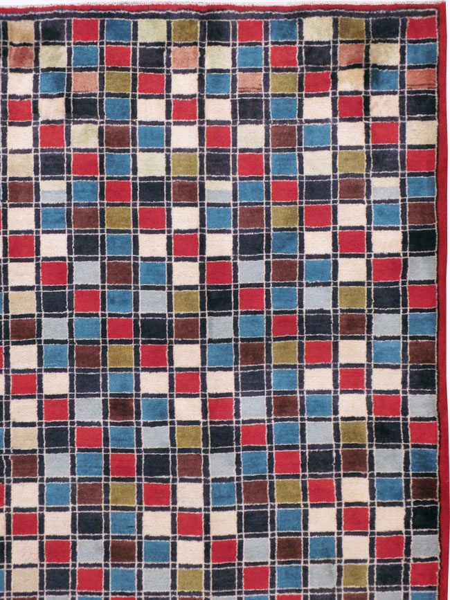 Vintage Persian Kashan Art Deco Rug, No.18687 - Staging