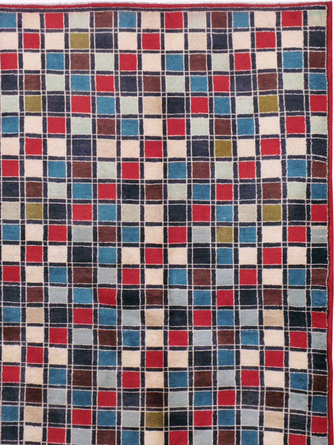 Vintage Persian Kashan Art Deco Rug, No.18687 - Staging