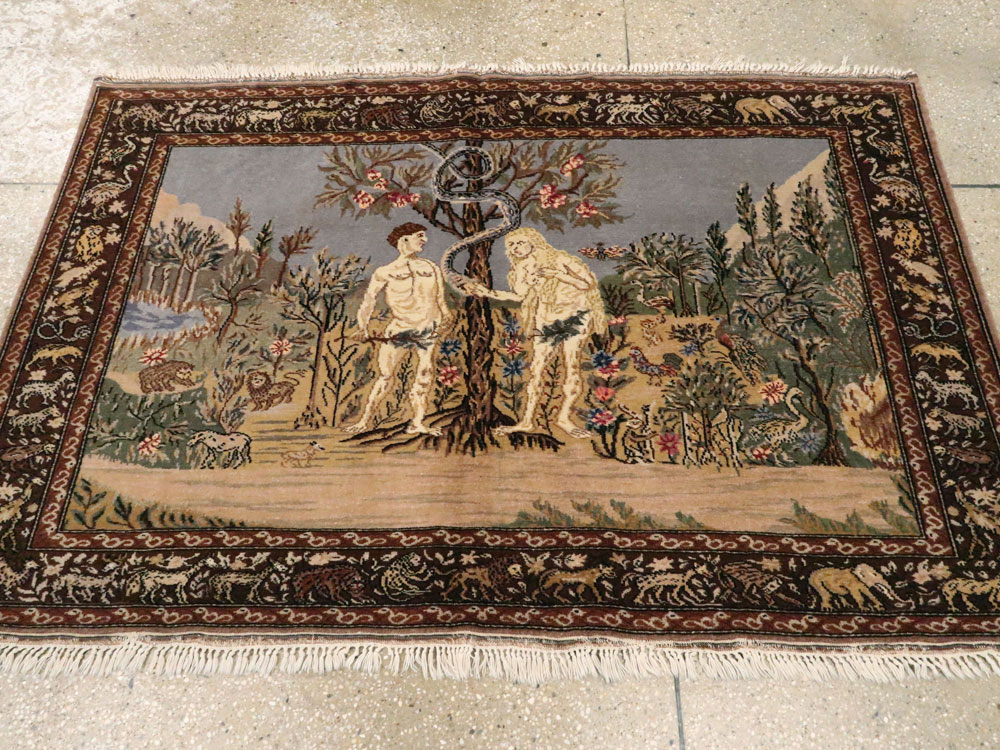 Vintage Turkish Sivas Pictorial Rug, No.18696 - Staging