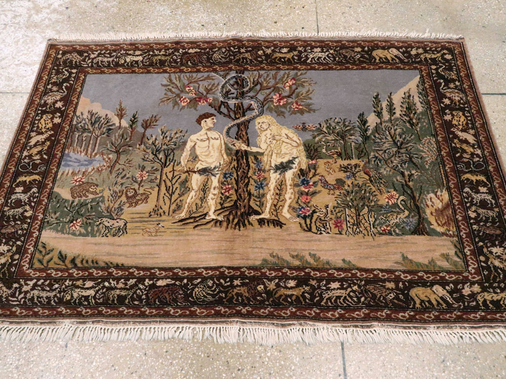 Vintage Turkish Sivas Pictorial Rug, No.18696 - Staging
