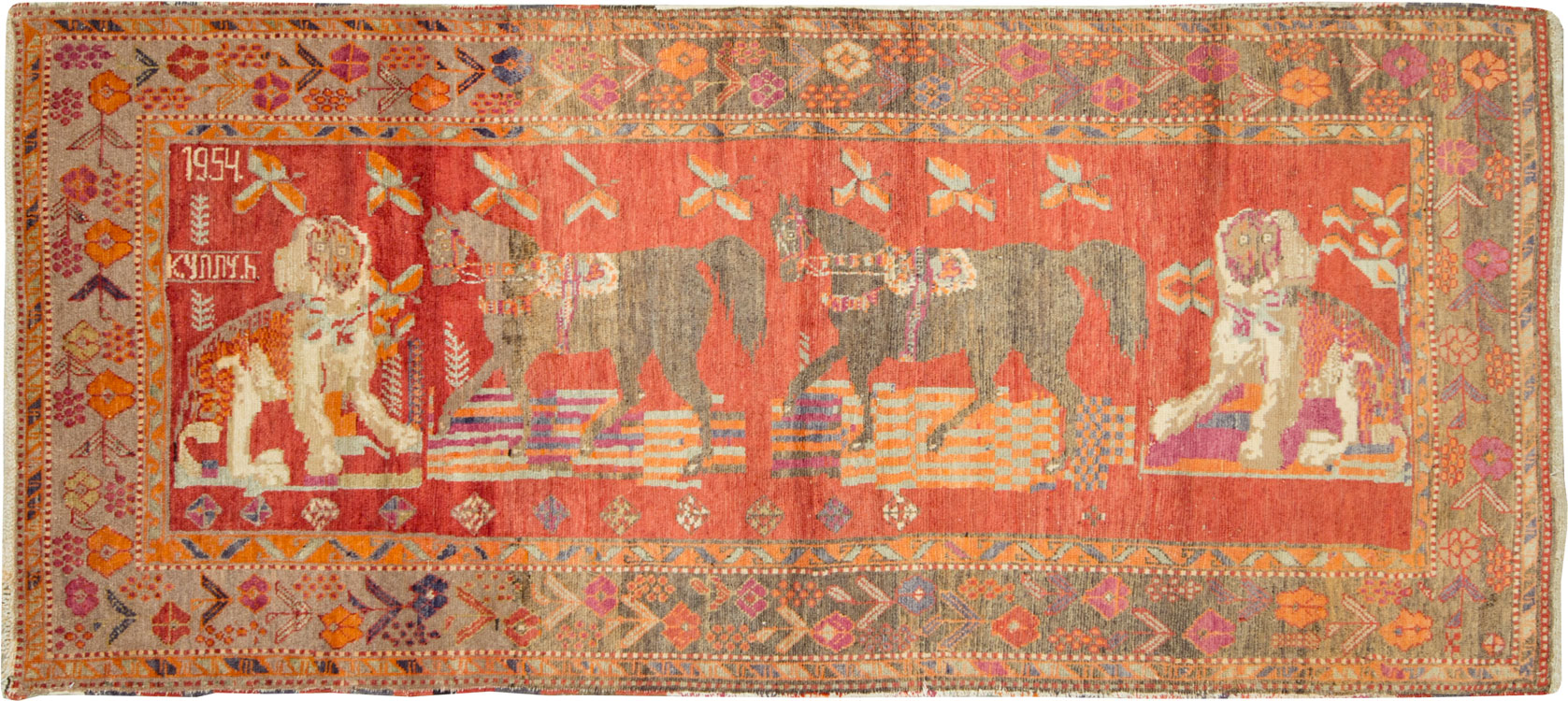 Vintage Caucasian Karabagh Pictorial Rug, No.18892 - Staging