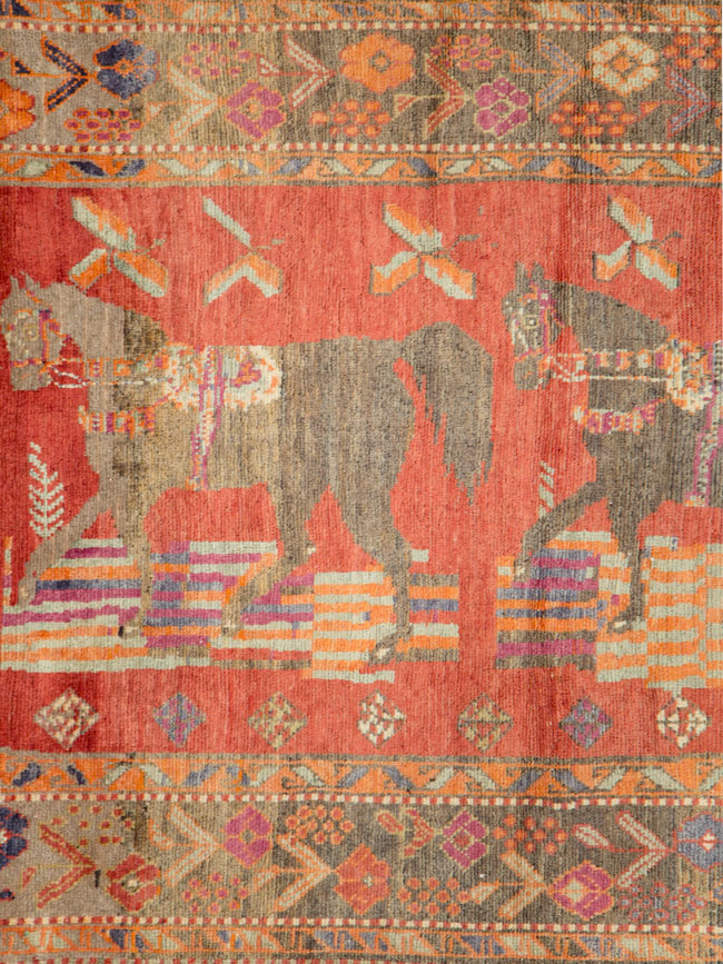 Vintage Caucasian Karabagh Pictorial Rug, No.18892 - Staging