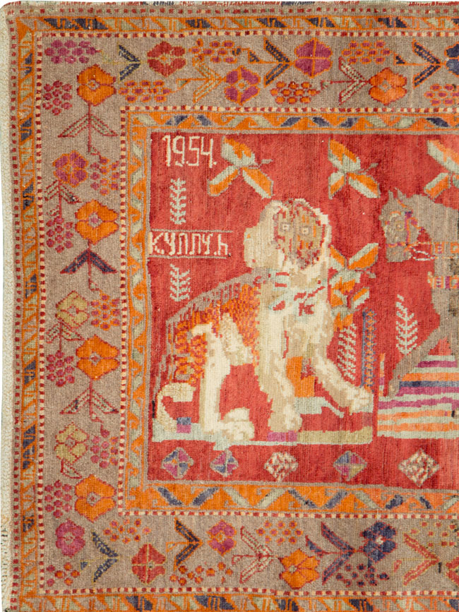 Vintage Caucasian Karabagh Pictorial Rug, No.18892 - Staging