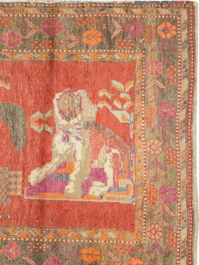 Vintage Caucasian Karabagh Pictorial Rug, No.18892 - Staging