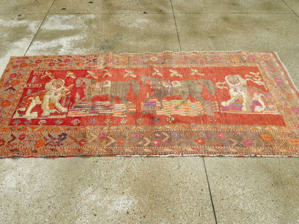 Vintage Caucasian Karabagh Pictorial Rug, No.18892 - Staging