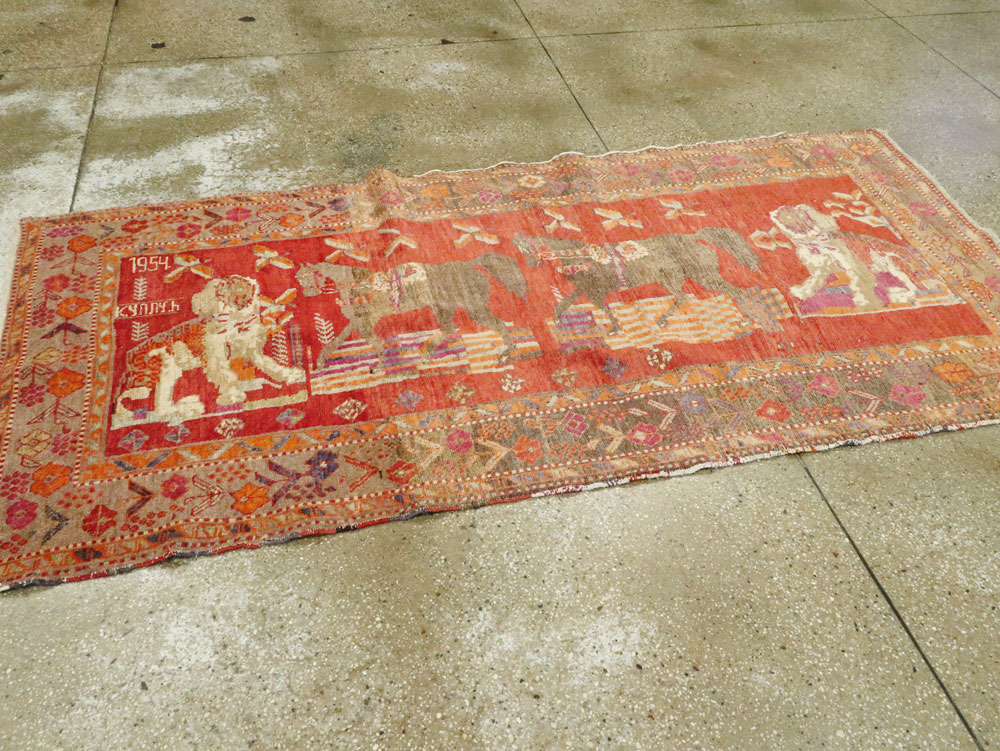 Vintage Caucasian Karabagh Pictorial Rug, No.18892 - Staging