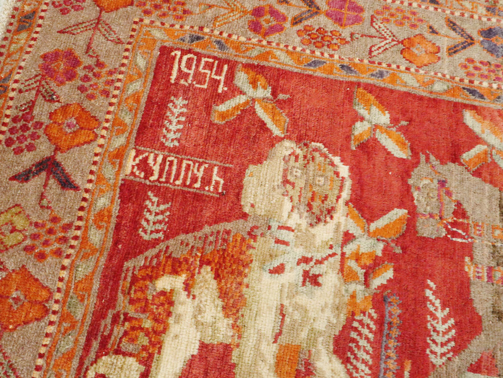 Vintage Caucasian Karabagh Pictorial Rug, No.18892 - Staging