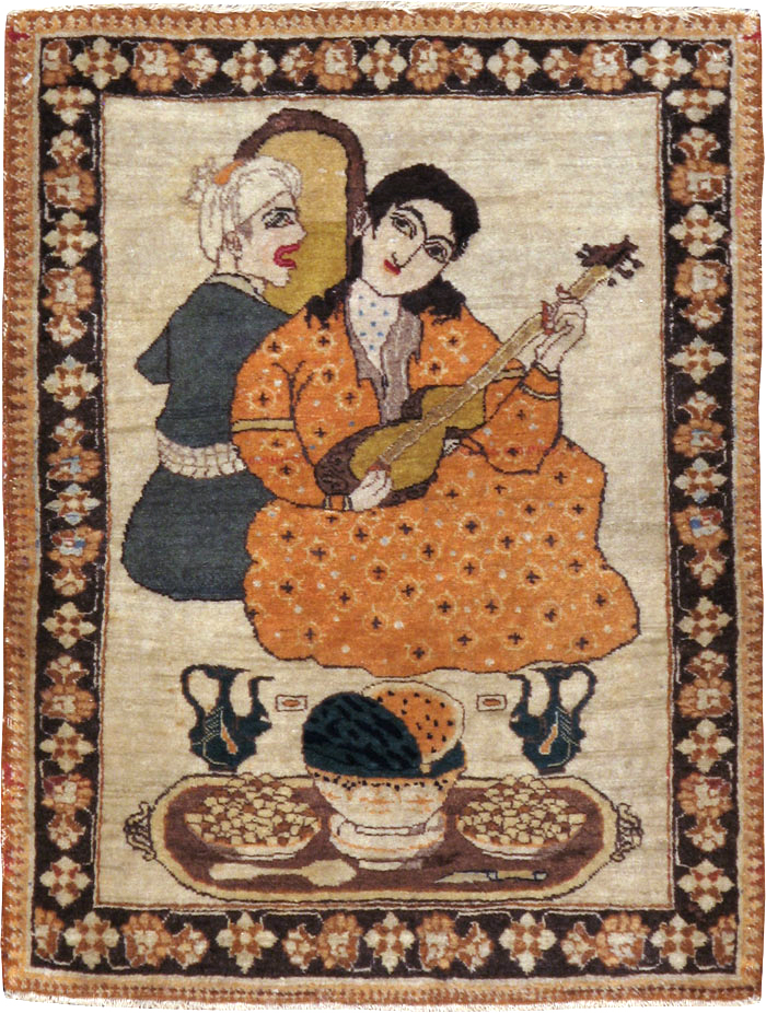 Vintage Persian Tabriz Pictorial Rug, No.18933 - Staging