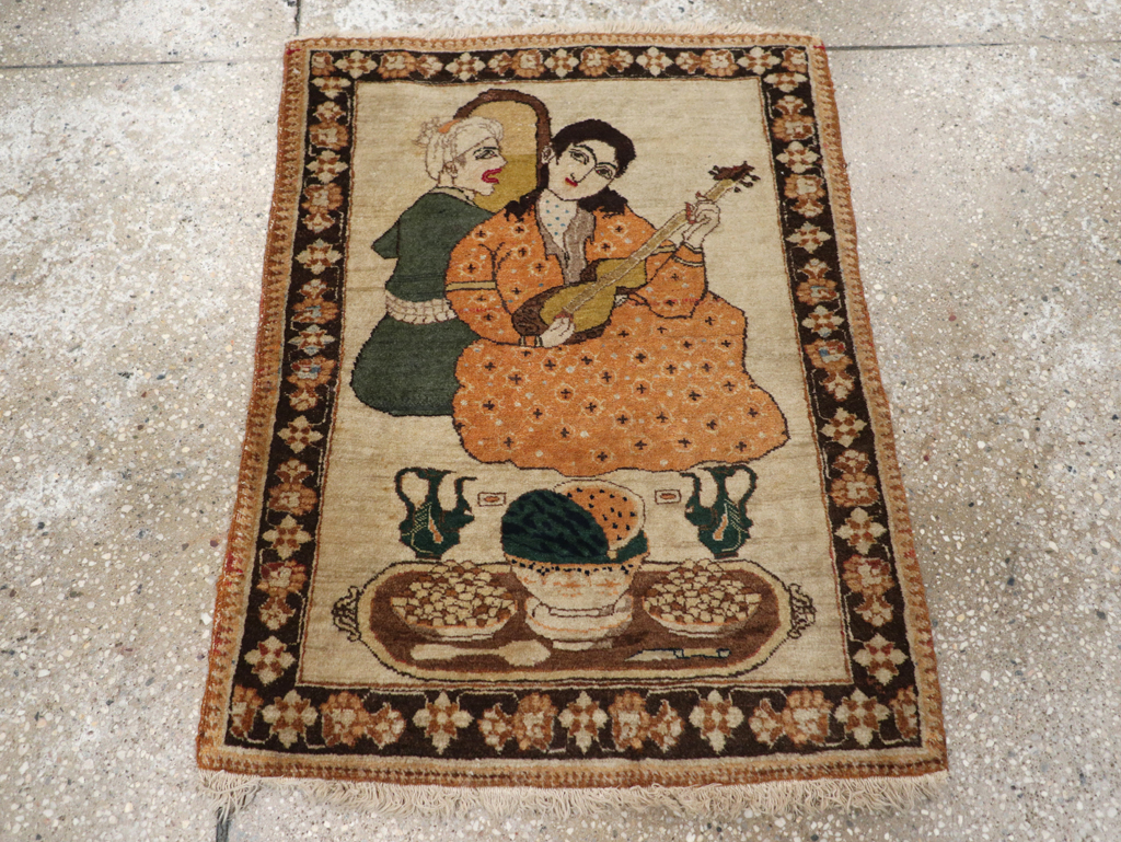 Vintage Persian Tabriz Pictorial Rug, No.18933 - Staging