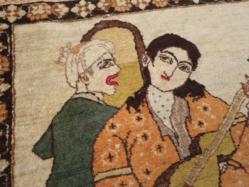 Vintage Persian Tabriz Pictorial Rug, No.18933 - Staging