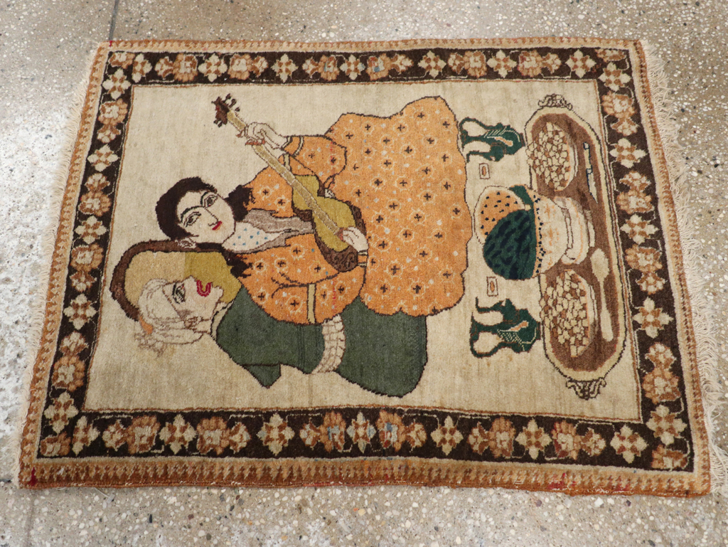 Vintage Persian Tabriz Pictorial Rug, No.18933 - Staging