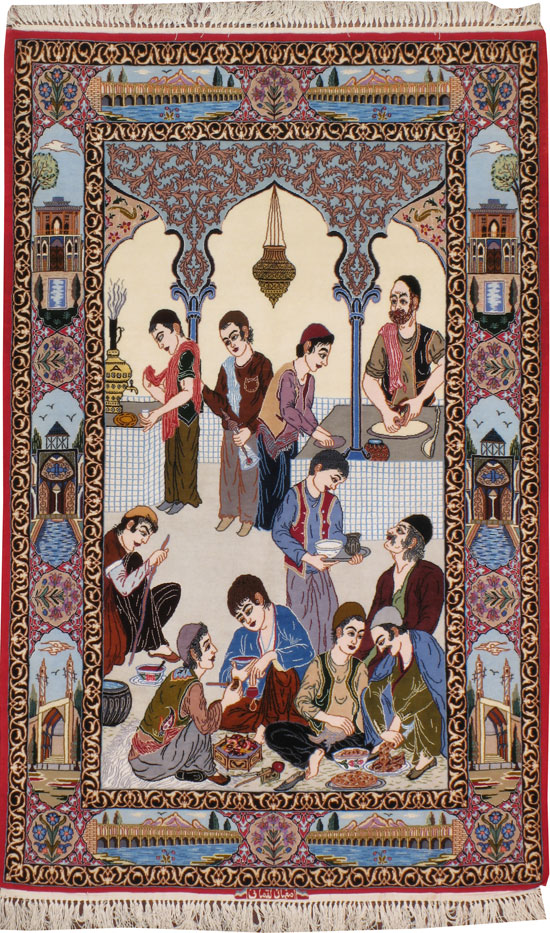 Vintage Persian Ishahan Pictorial Rug, No.18968 - Staging