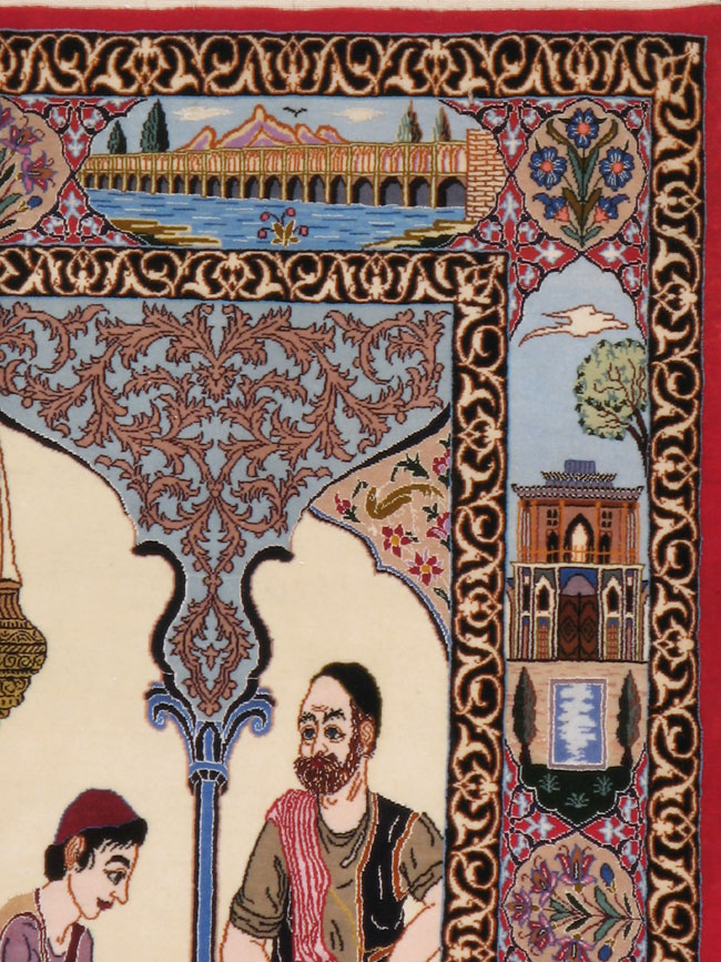 Vintage Persian Ishahan Pictorial Rug, No.18968 - Staging