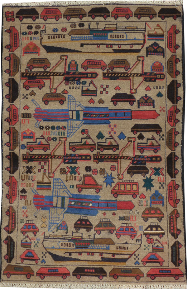 Vintage Afghan Pictorial War Rug, No.18969 - Staging