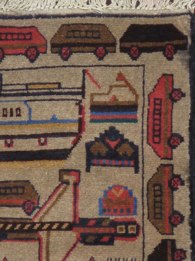 Vintage Afghan Pictorial War Rug, No.18969 - Staging