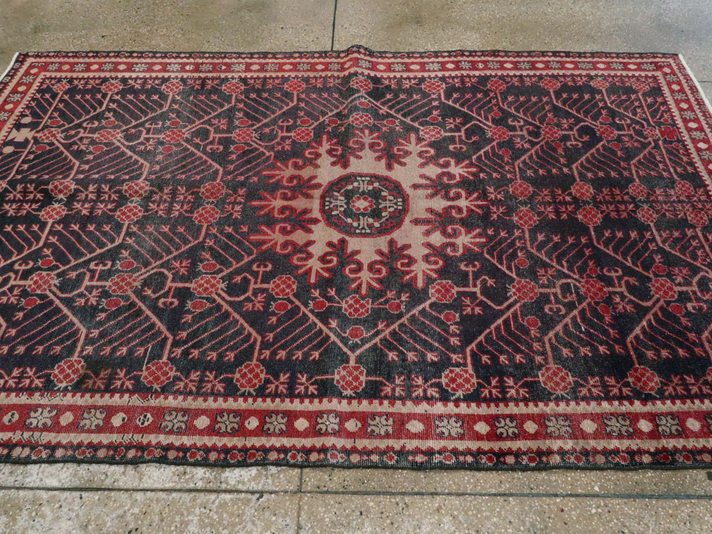 Antique East Turkestan Khotan Carpet, No.18980 - Staging