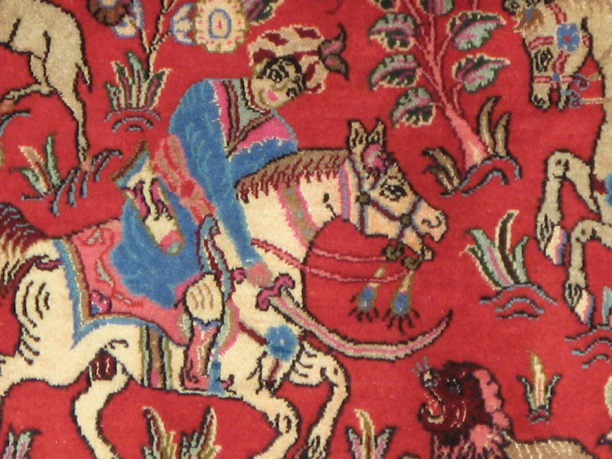 Vintage Persian Quom Pictorial Rug (Pair: 1 of 2), No.18996 - Staging